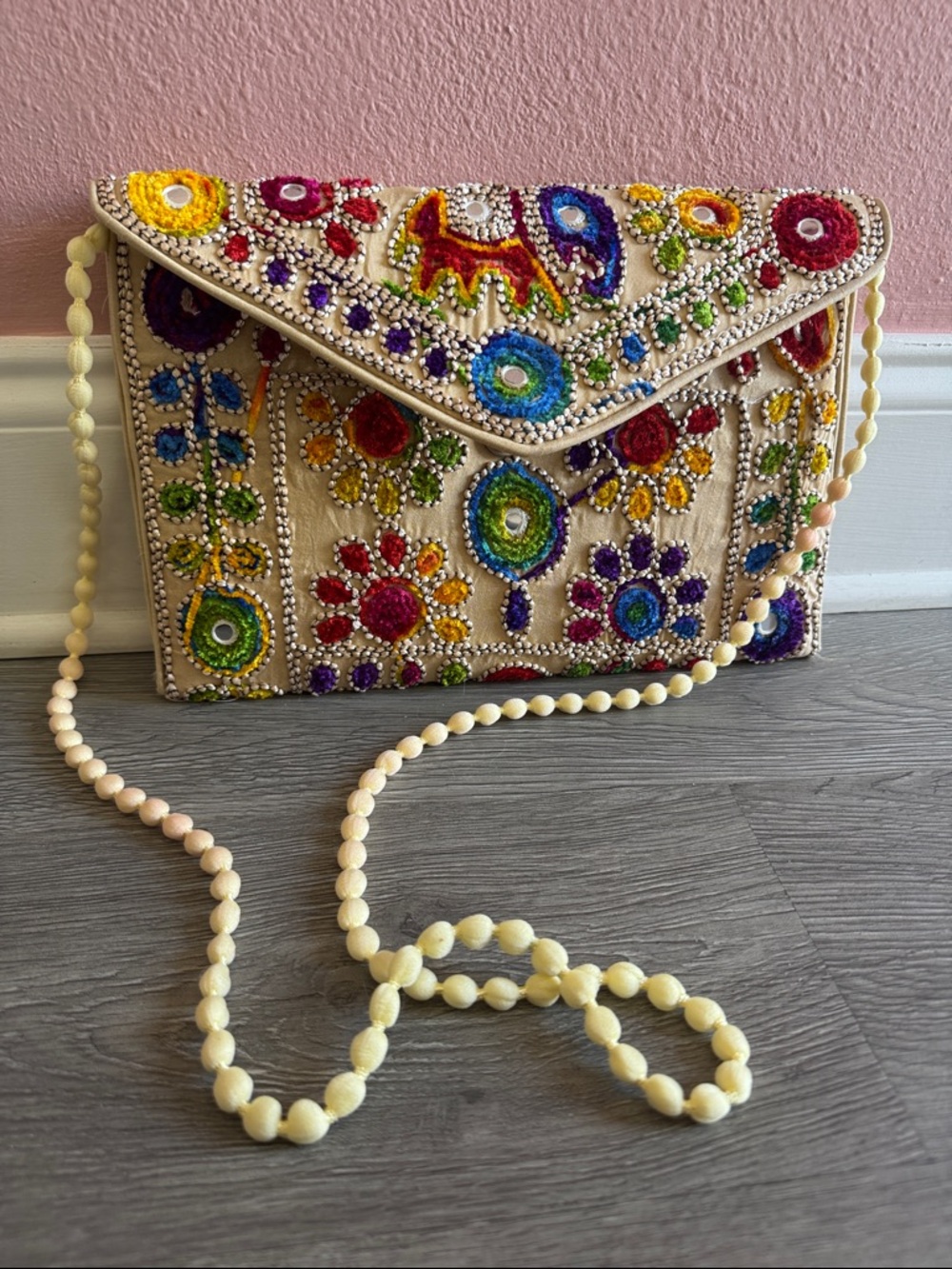 Multicolor Stitched Envelope Clutch from India